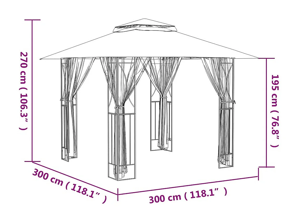 Gazebo con Pareti Laterali Antracite 300x300x270 cm Acciaio
