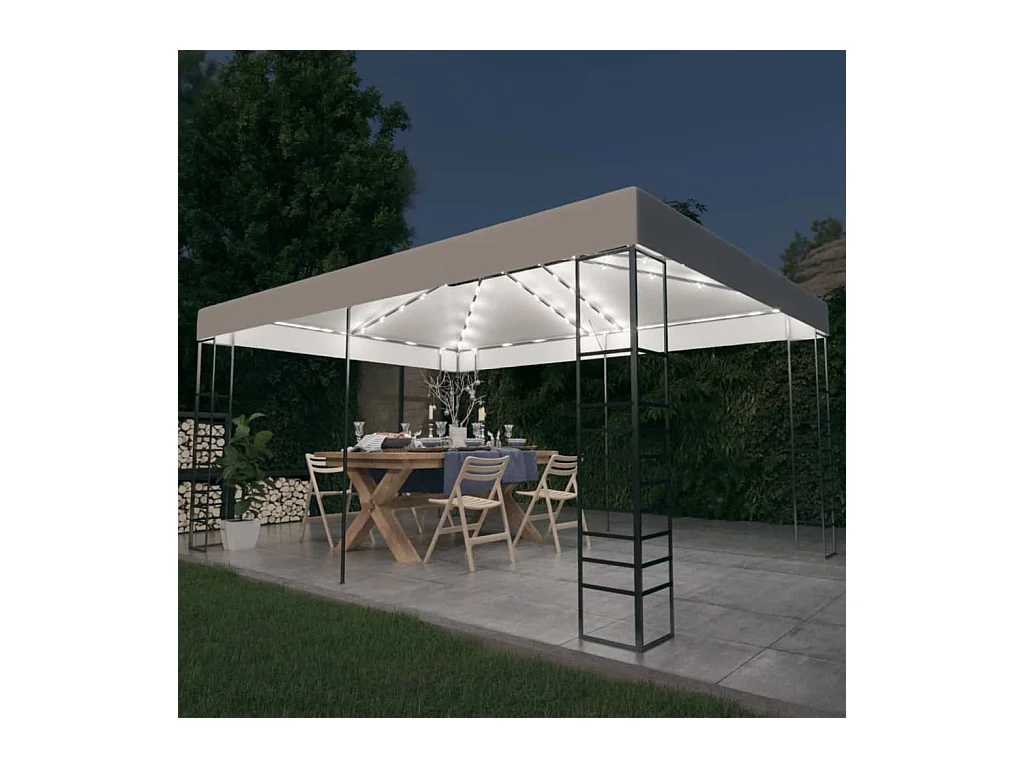 Prieel met LED-lichtslinger 4x3x2,7 m wit