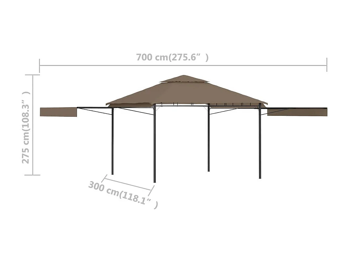 Belvédère et double toits étentus 3x3x2,75 m Taupe 180g/m²
