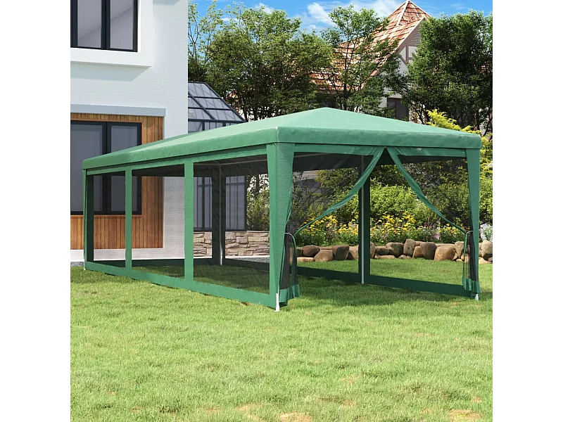 Tente de fête avec 8 parois latérales en maille Vert 3x9 m PEHD