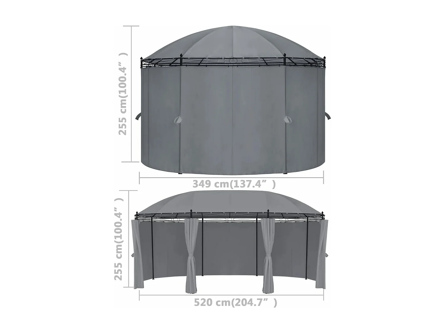 Tonnelle avec rideaux 520x349x255 cm Anthracite
