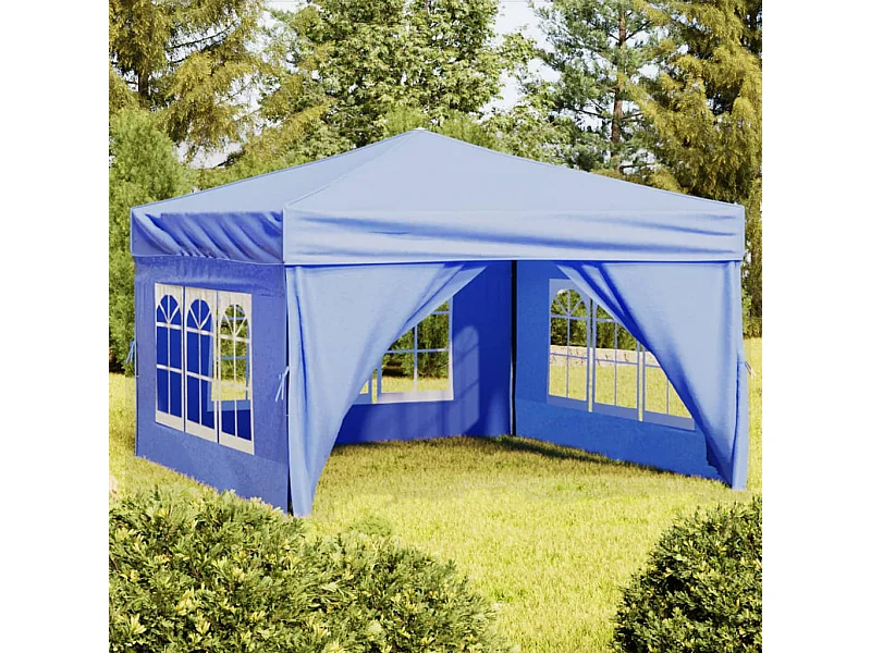 Tente de réception pliable avec parois Bleu 3x3 m