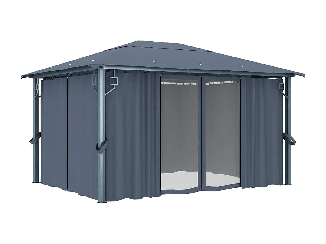 Pavillon mit Vorhängen 400×300 cm Anthrazit Aluminium