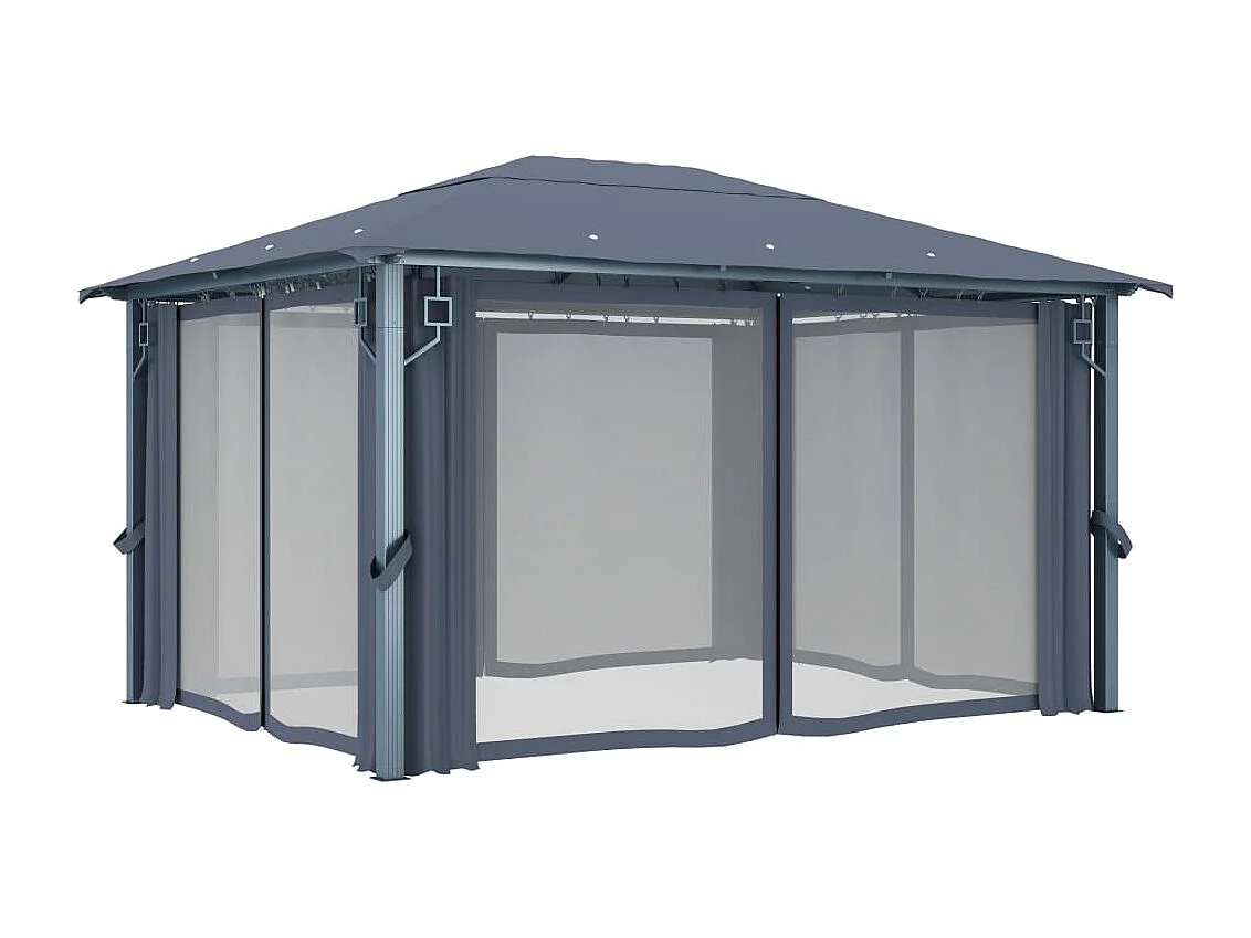 Pavillon mit Vorhängen 400×300 cm Anthrazit Aluminium