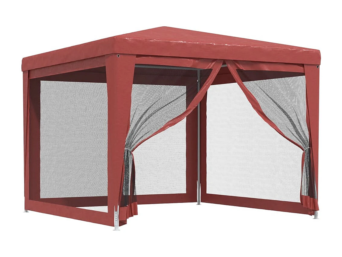 Tenda per Feste con Pareti Laterali in Rete Rossa 3x3 m HDPE