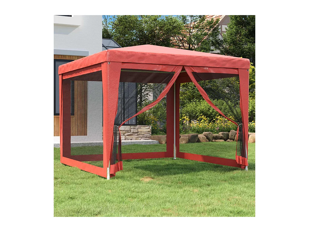 Tente de fête avec 4 parois latérales en maille Rouge 3x3m PEHD