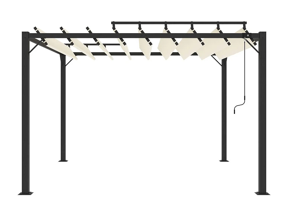 Gazebo con Tetto a Lamelle 3x3 m in Tessuto Crema e Alluminio