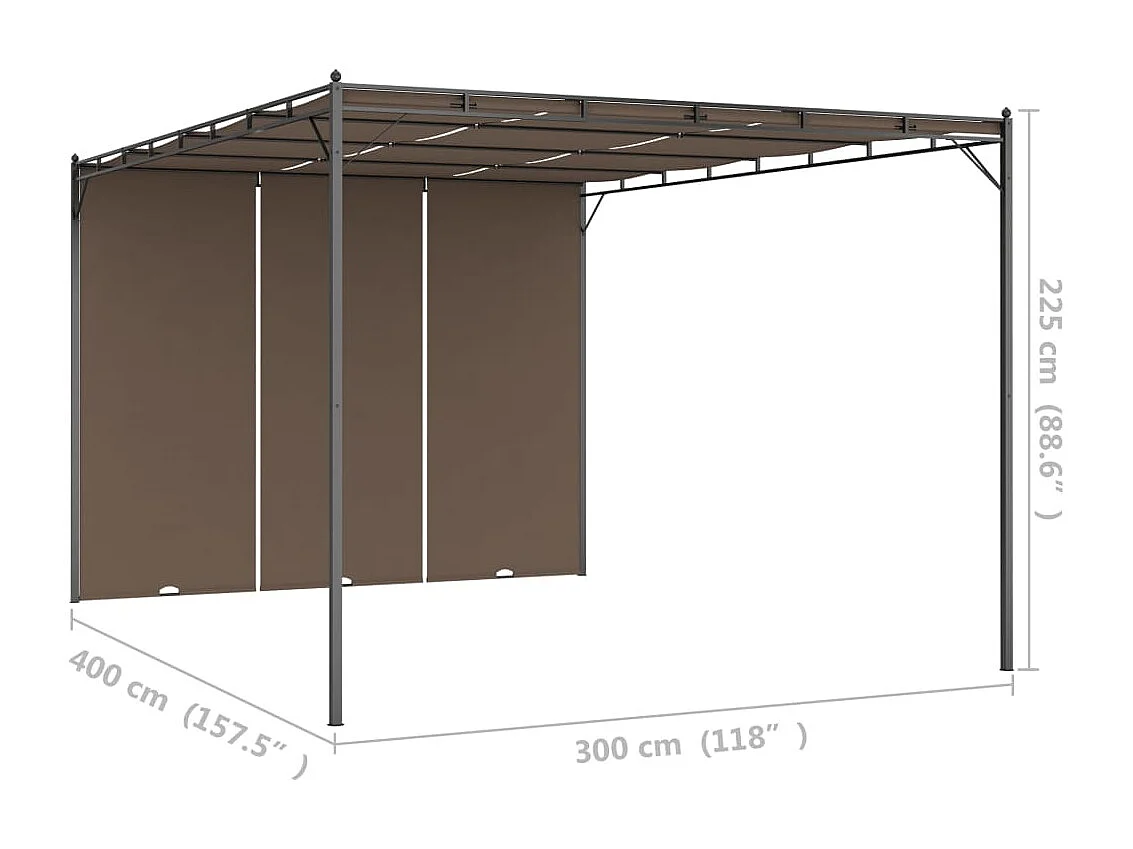 Belvédère de jardin avec rideau latéral 4x3x2,25 m Taupe
