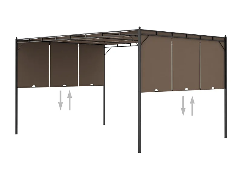 Belvédère de jardin avec rideau latéral 4x3x2,25 m Taupe