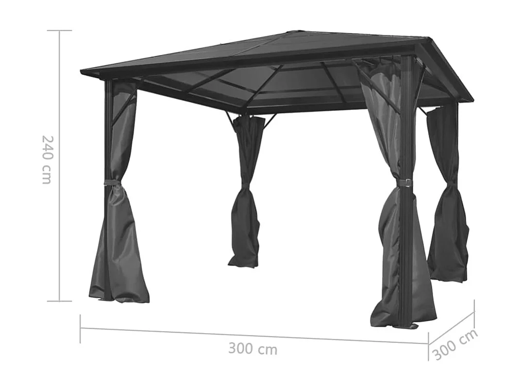 Belvédère avec rideau Anthracite Aluminium 300 x 300 cm