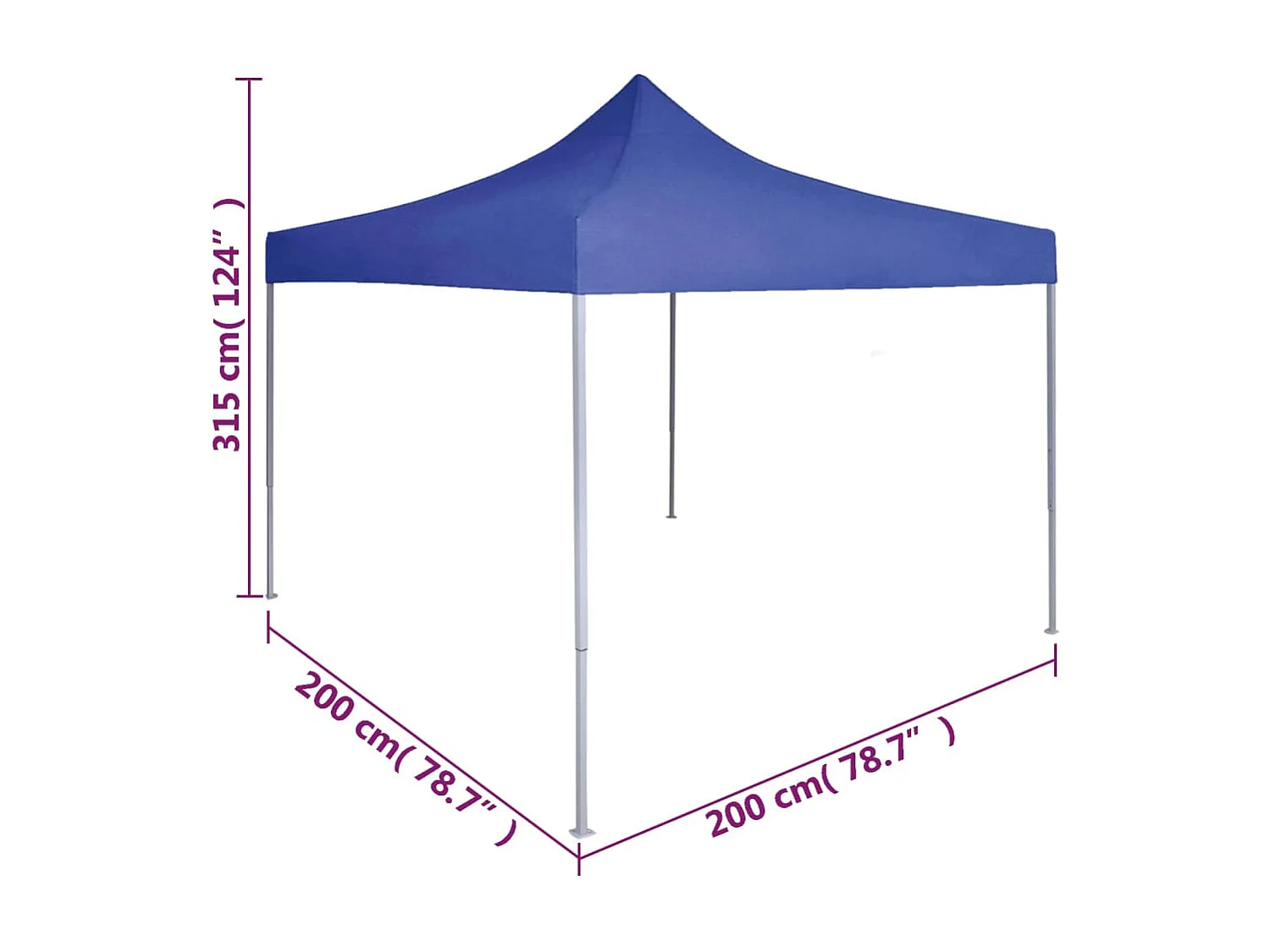 Tente de réception pliable 2x2 m acier bleu