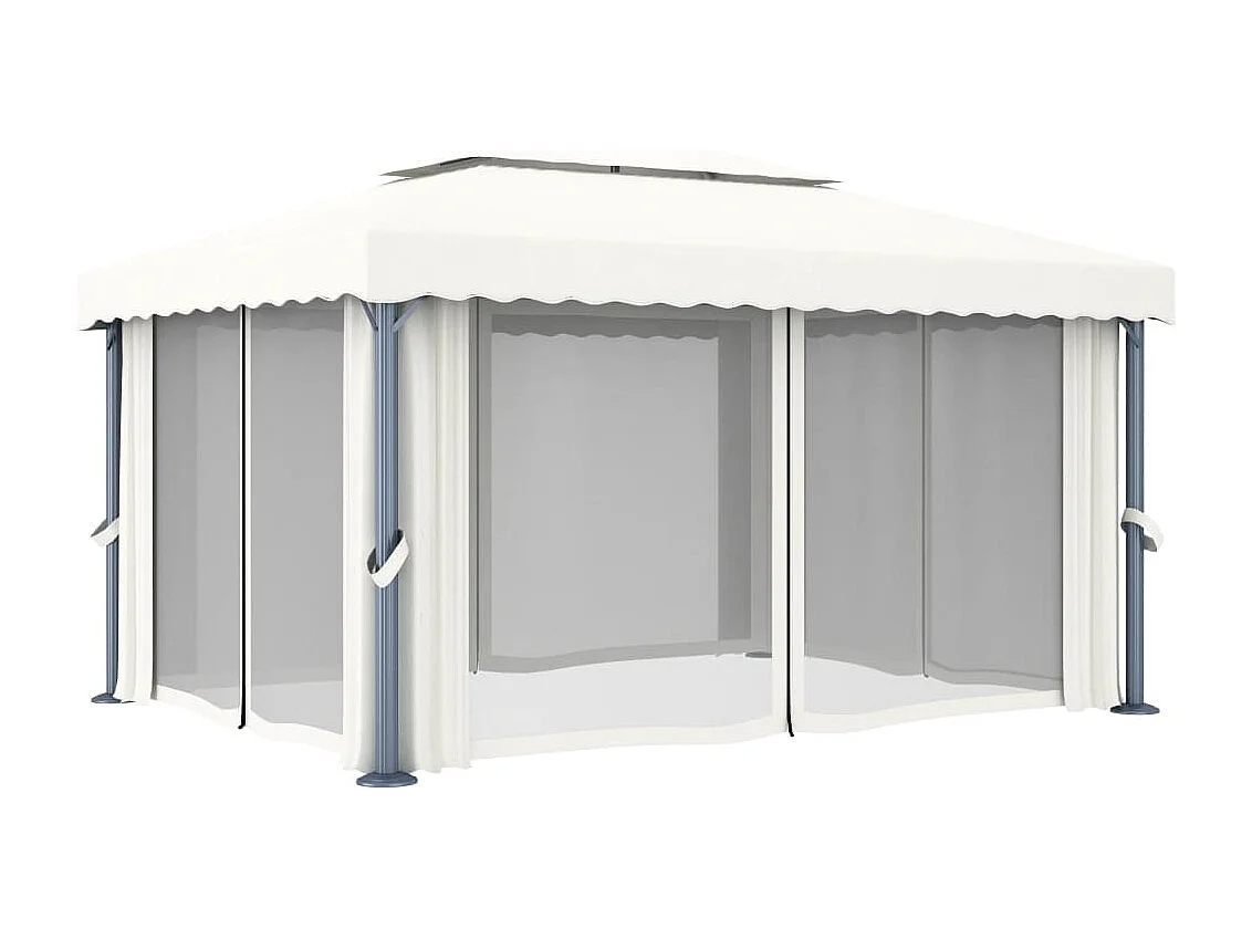 Pavillon mit Vorhängen & LED-Lichterketten 4x3 m Cremeweiß
