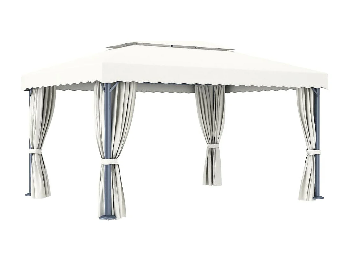 Pavillon mit Vorhängen & LED-Lichterketten 4x3 m Cremeweiß