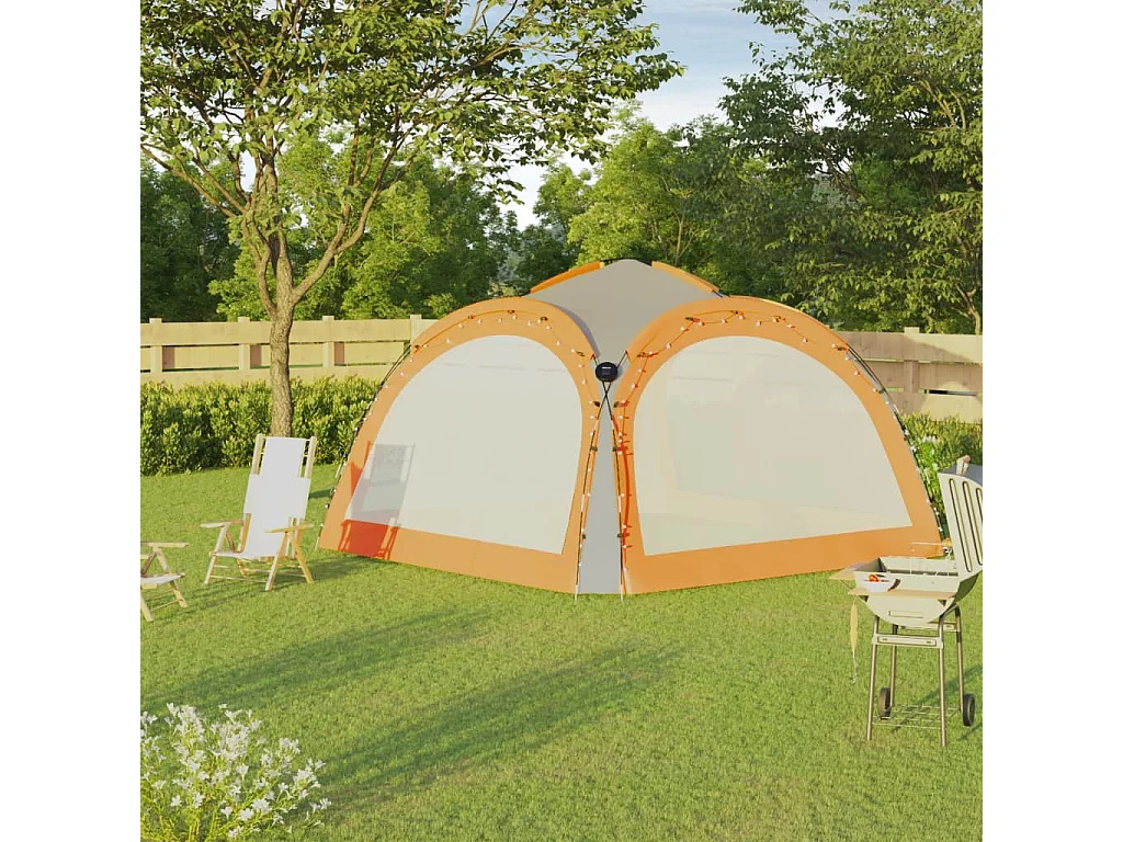 Partyzelt mit LED und 4 Seitenwänden 3,6x3,6x2,3 m Grau&Orange