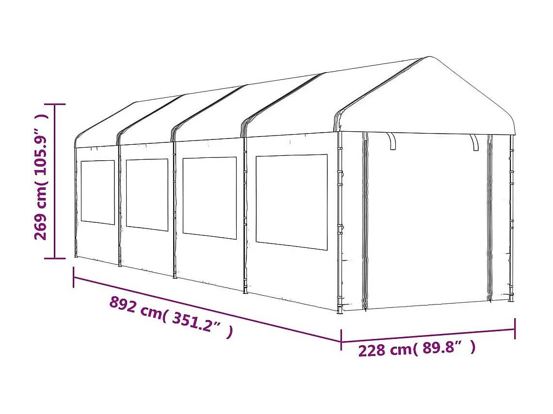 Belvédère avec toit blanc 8,92x2,28x2,69 m polyéthylène