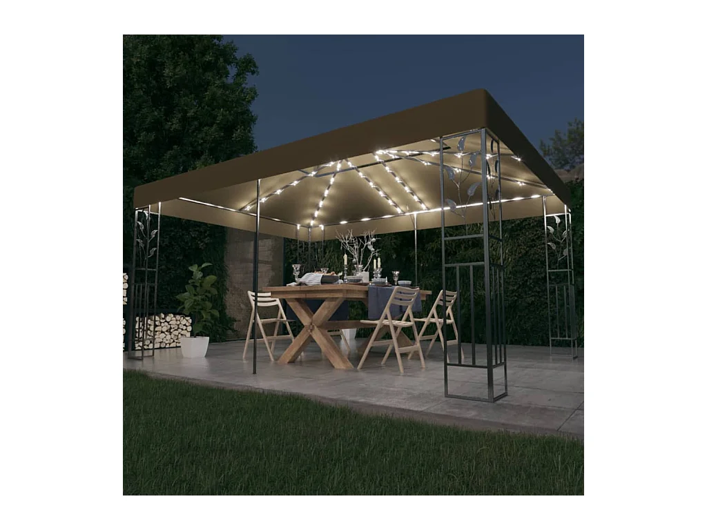 Tonnelle avec double toit et lumières LED 3x4 m Taupe