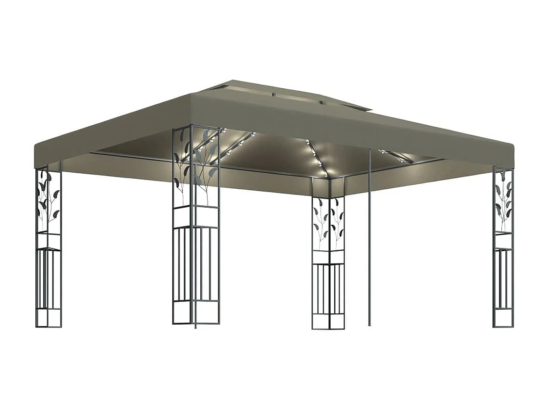 Pavillon mit Doppeldach & LED-Lichterkette 3x4 m Taupe