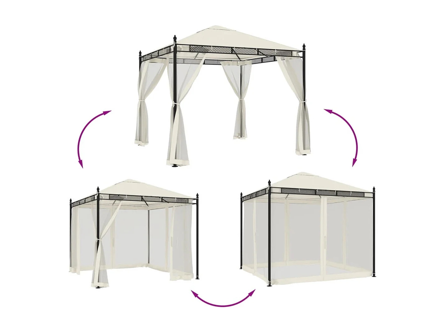 Tonnelle avec parois en filet crème 2,93x2,93 m acier