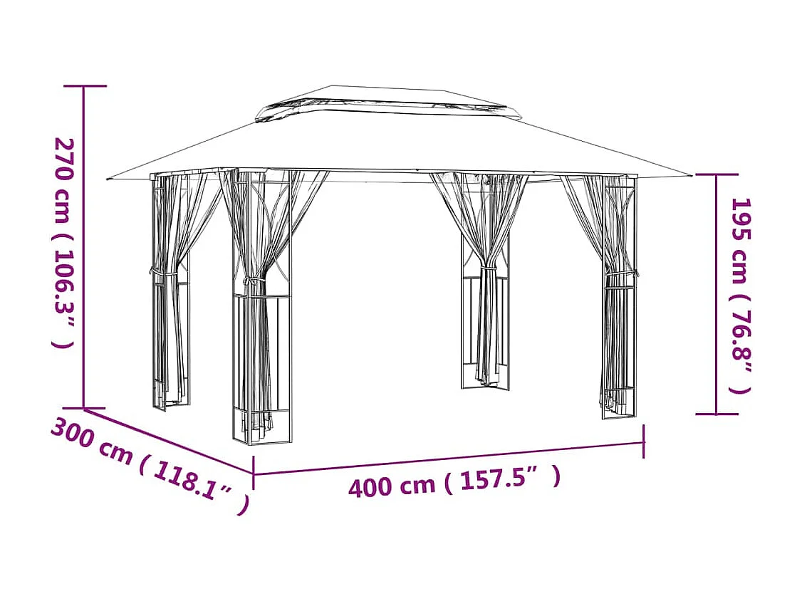 Gazebo con Pareti Laterali Antracite 400x300x270 cm Acciaio