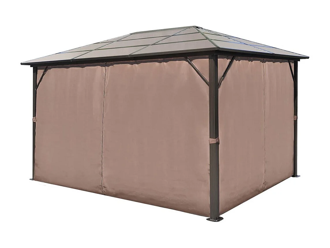 Gazebo com cortina 400 x 300 cm alumínio castanho