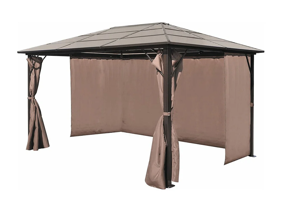 Gazebo com cortina 400 x 300 cm alumínio castanho