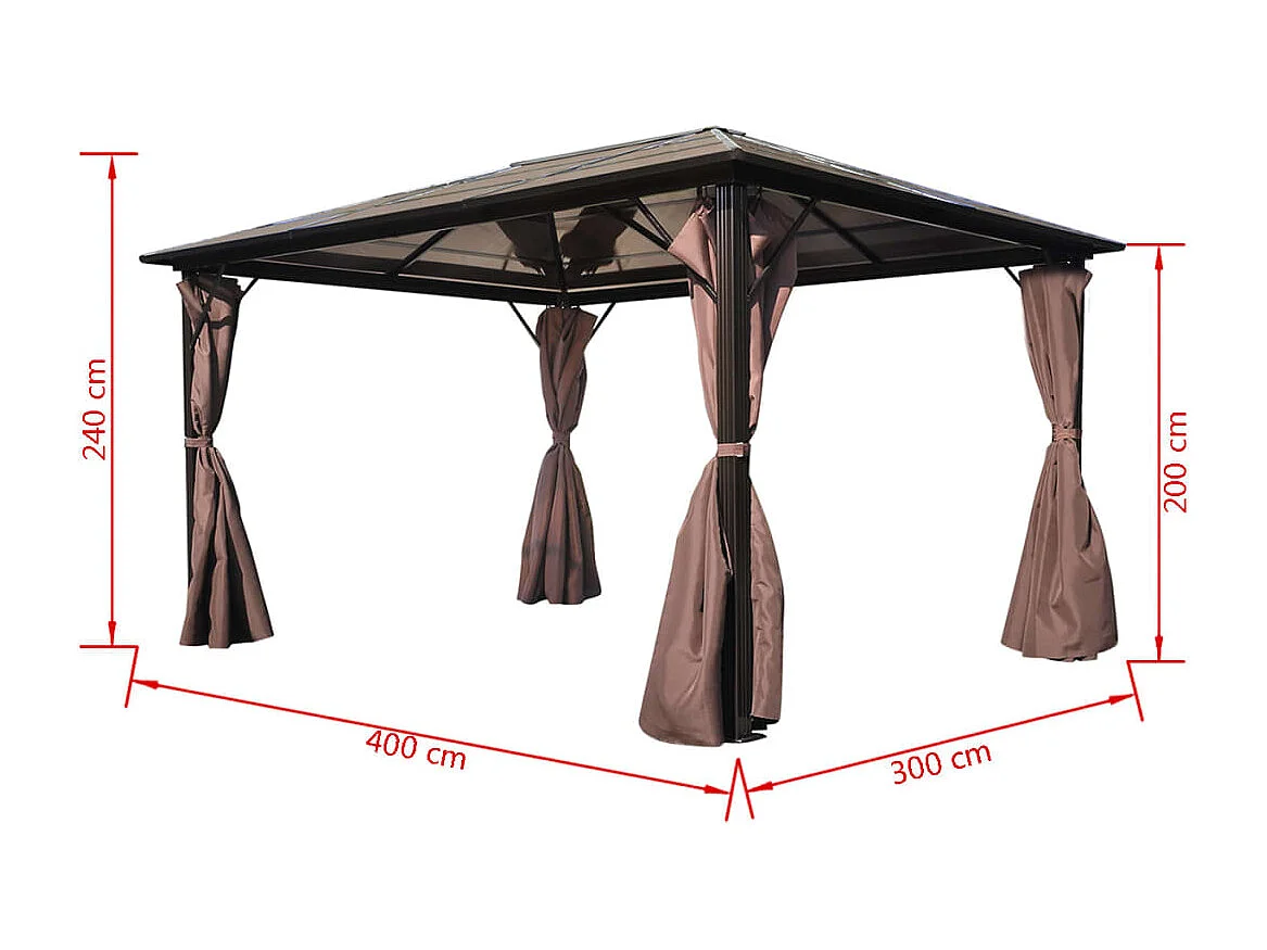 Gazebo com cortina 400 x 300 cm alumínio castanho
