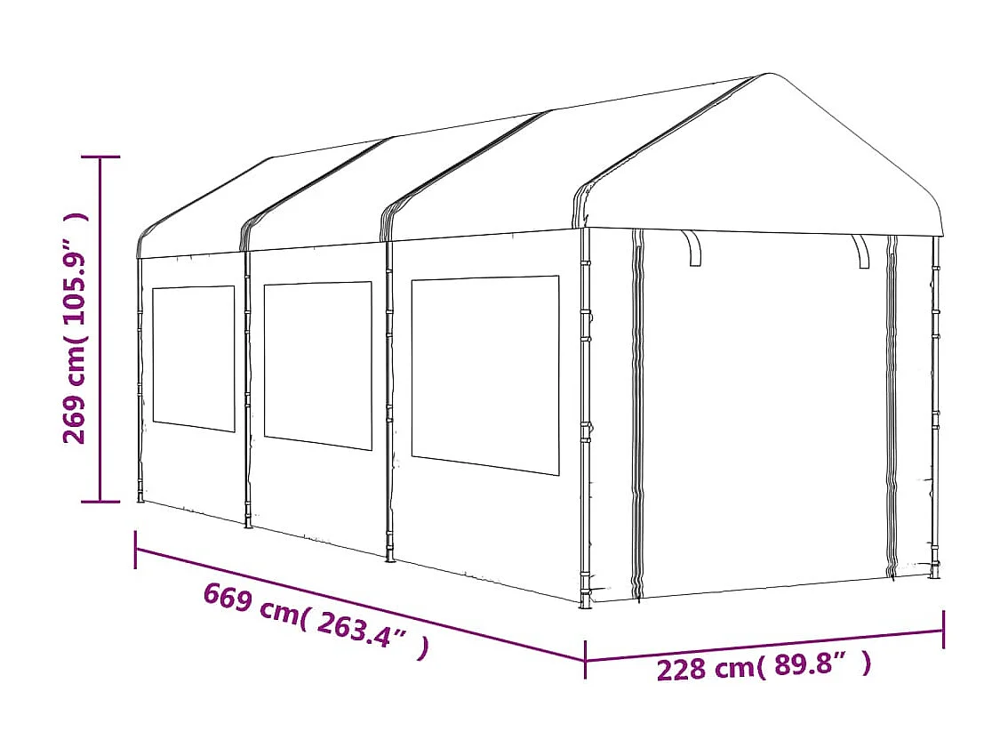 Gazebo com telhado 6,69x2,28x2,69 m polietileno branco