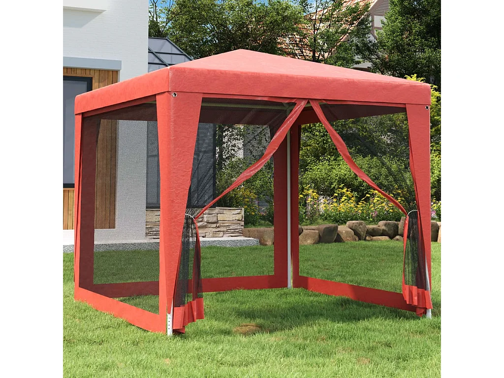 Tente de fête avec 4 parois latérales en maille Rouge 2.5x2.5 m