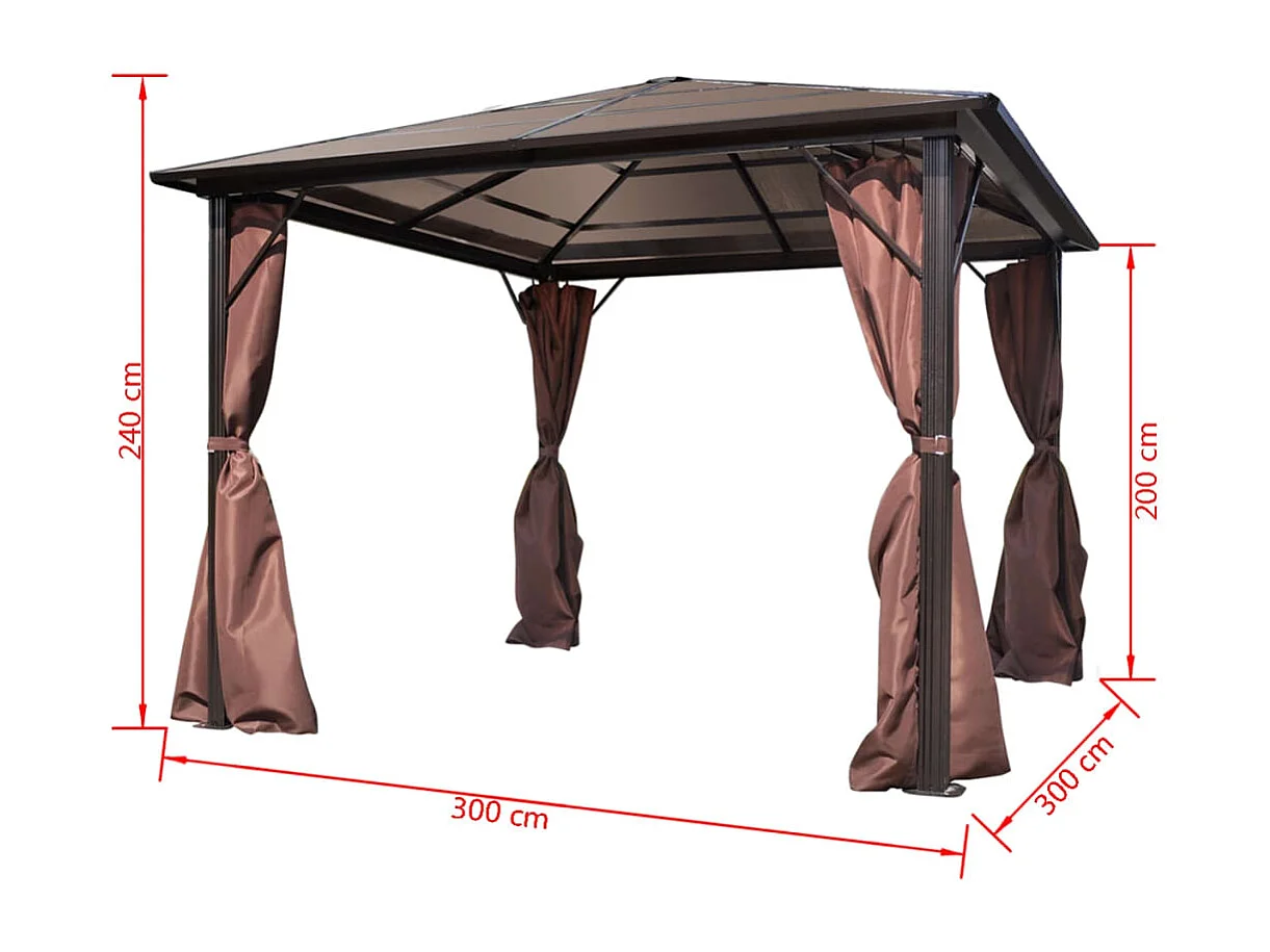 Belvédère avec rideau Marron Aluminium 300 x 300 cm