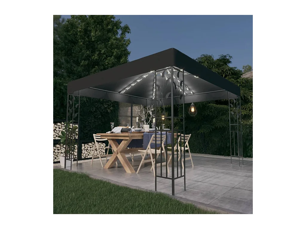 Pavillon mit LED-Lichterkette 3x3 m Anthrazit