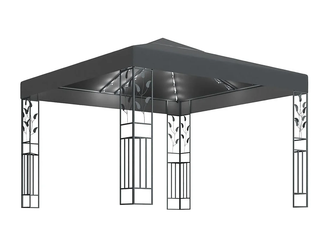 Tonnelle avec guirlande lumineuse à LED 3x3 m Anthracite