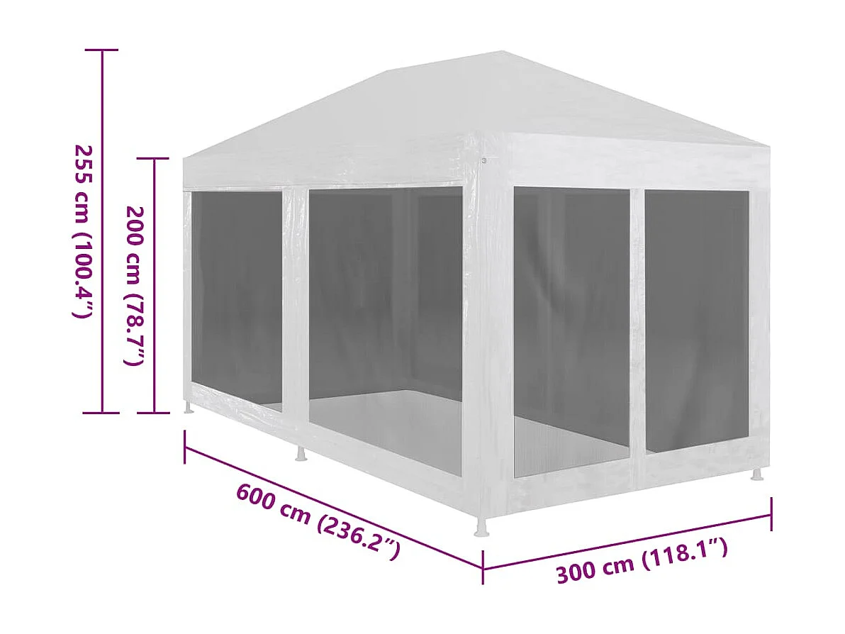Tente de réception avec 6 parois en maille 4 x 3 m