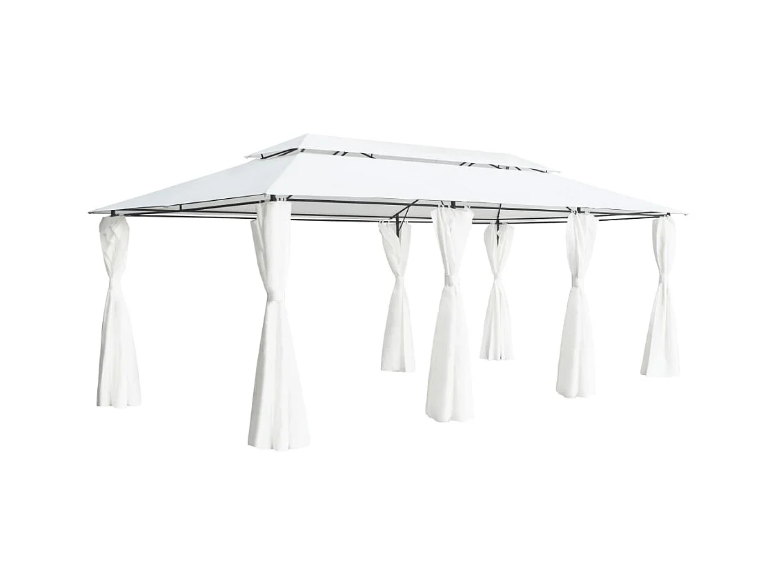 Gazebo con Tende 600x298x270 cm Bianco 180g/m²