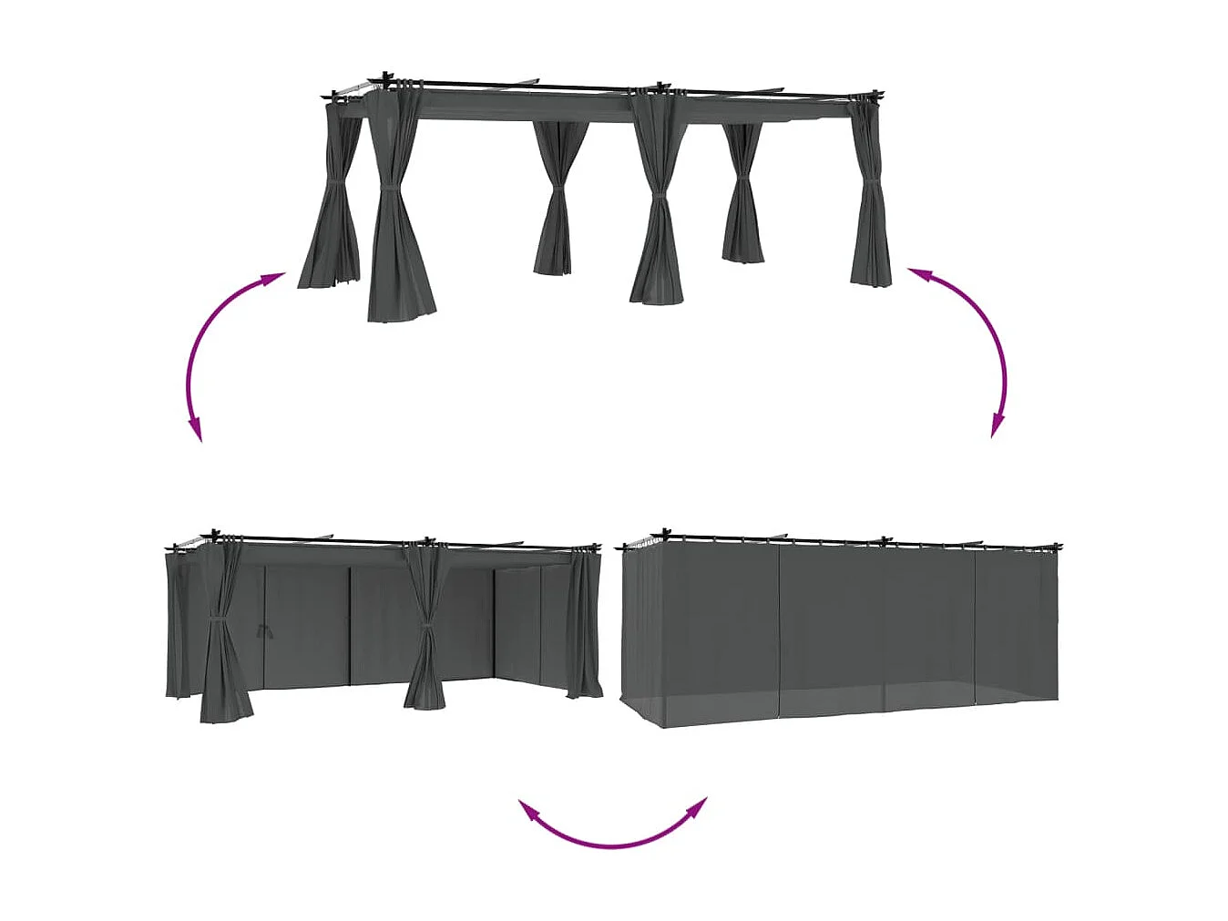 Tonnelle avec rideaux anthracite 6x3 m acier