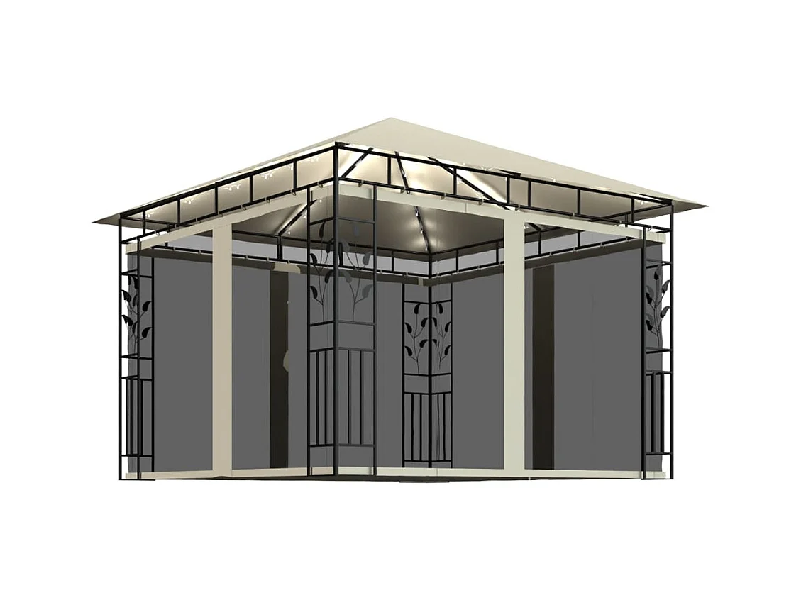 Tonnelle avec moustiquaire et lumières LED 3x3x2,73 m Crème