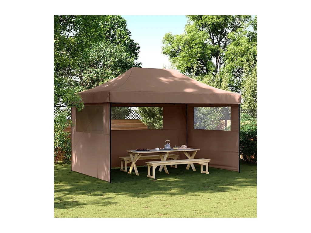 Partytent inklapbaar pop-up met 3 zijwanden bruin