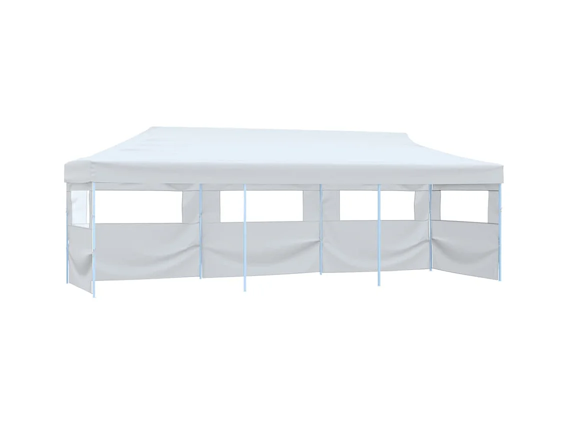 Tente de réception escamotable pliable avec 5 parois 3x9m Blanc
