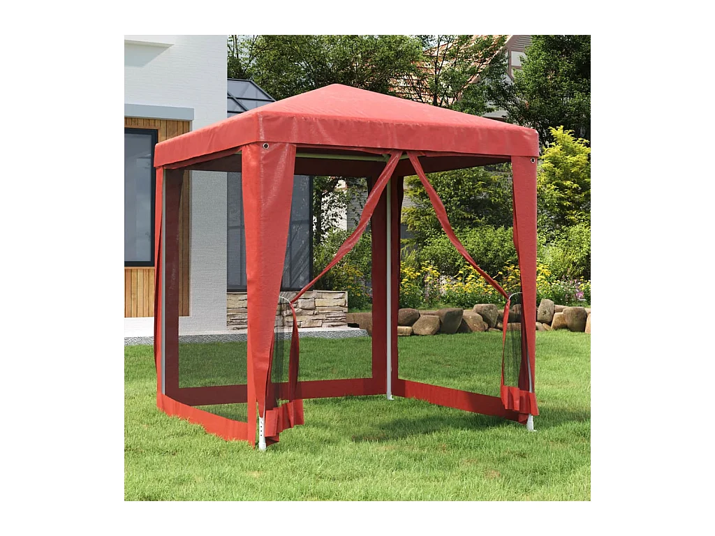 Tente de fête avec 4 parois latérales en maille Rouge 2x2m PEHD