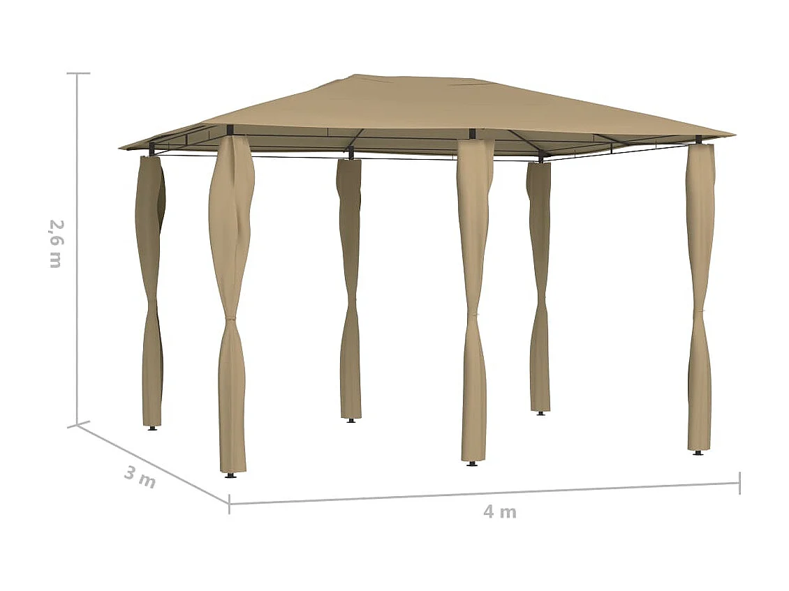 Belvédère avec revêtement de poteaux 3x4x2,6 m Taupe 160 g/m²