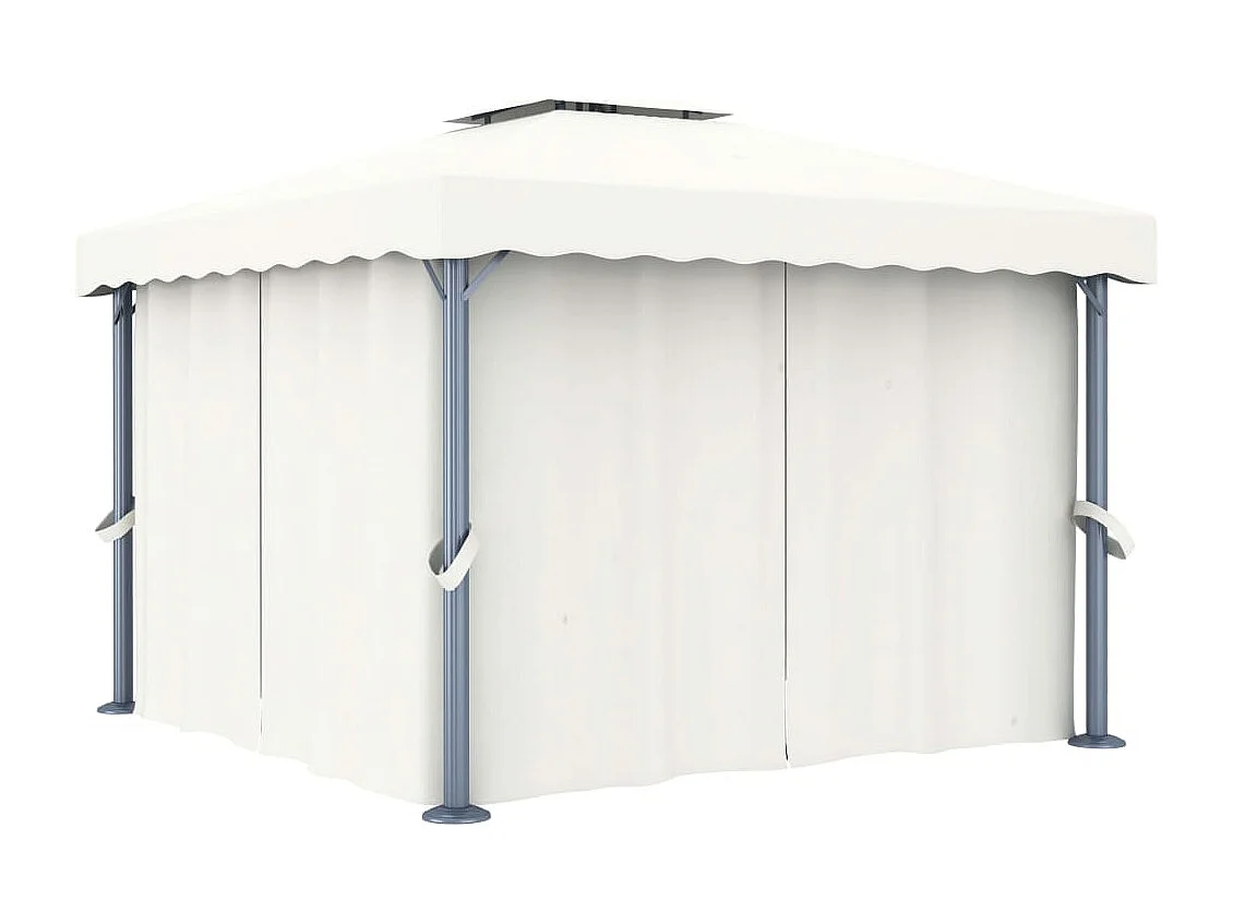 Pavillon mit Vorhängen & LED-Lichterkette 3x3 m Cremeweiß