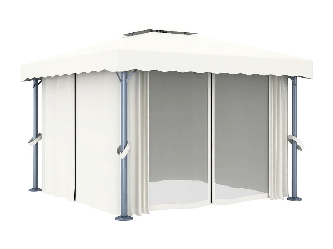 Pavillon mit Vorhängen & LED-Lichterkette 3x3 m Cremeweiß