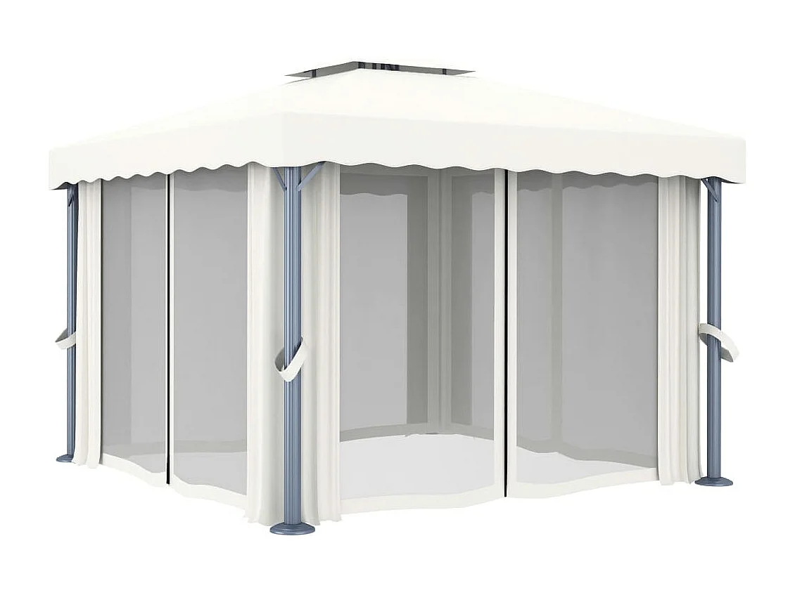 Pavillon mit Vorhängen & LED-Lichterkette 3x3 m Cremeweiß