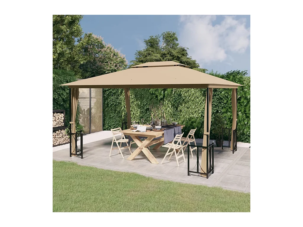 Tonnelle avec parois et toit double 3x4 m Taupe