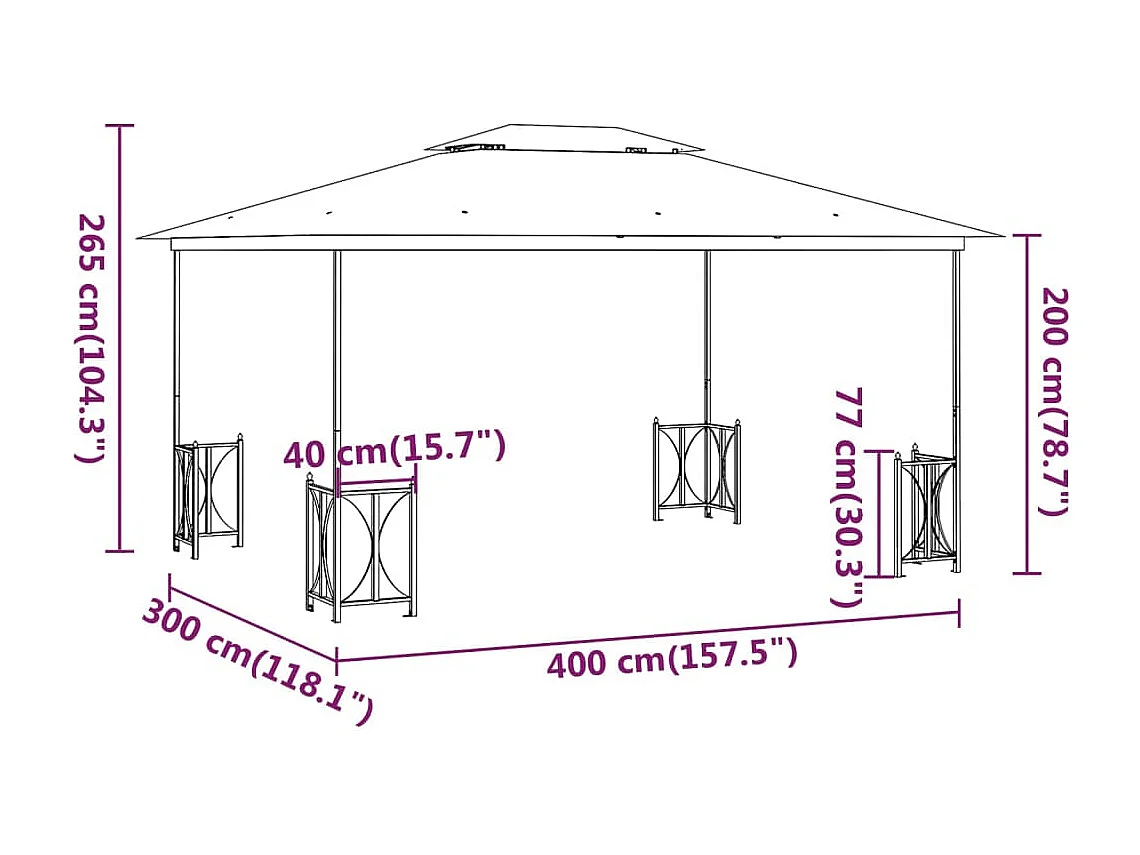 Tonnelle avec parois et toit double 3x4 m Taupe