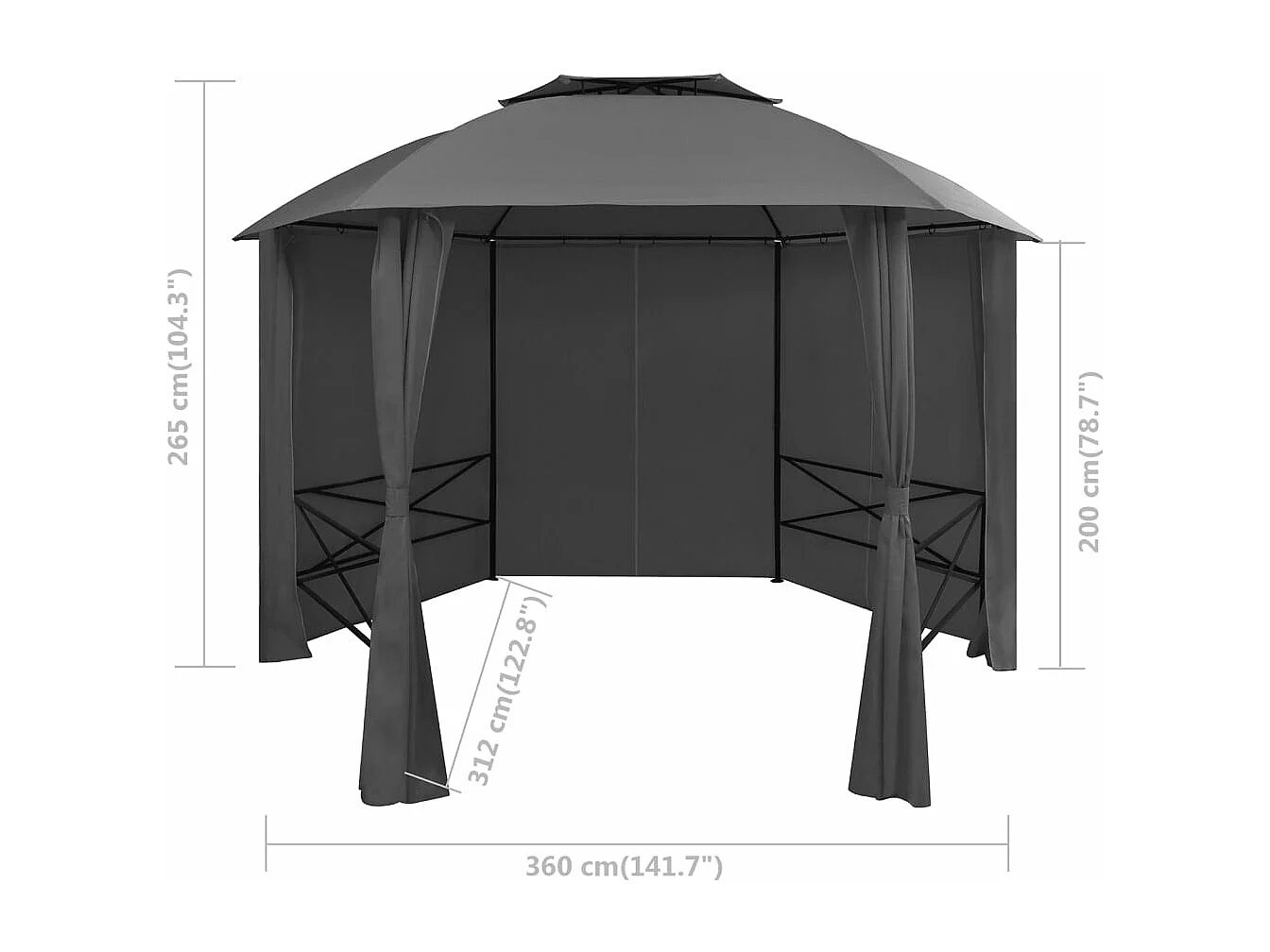 Chapiteau tente de jardin avec rideaux Hexagonal 360 x 265 cm