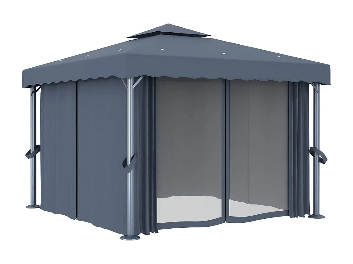 Cenador con cortina gris antracita aluminio 3x3 m