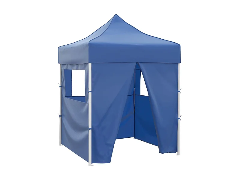 Tente de réception pliable avec 4 parois 2x2 m Acier Bleu