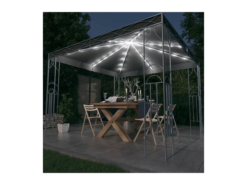 Tonnelle avec guirlande lumineuse à LED 300x300 cm Anthracite
