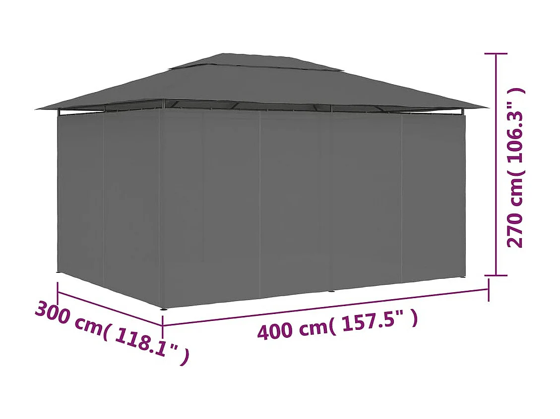 Tonnelle de jardin avec rideaux 4 x 3 m Anthracite