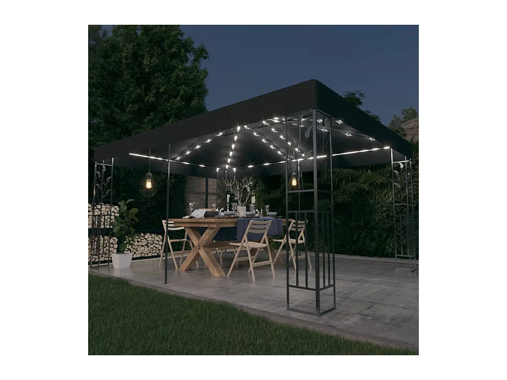 Tonnelle avec double toit et lumières LED 3x4 m Anthracite